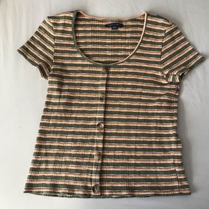 AEO Green Yellow and White Striped Shirt